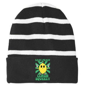 Easy Peasy Lemon Squeezy Lemonade Stand Crew Summer Striped Beanie with Solid Band