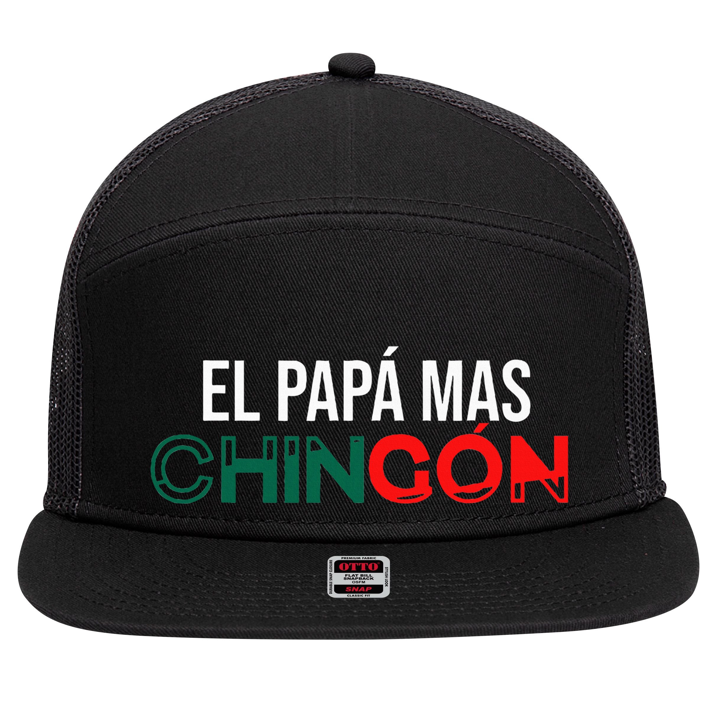 El Papa Mas Chingon Funny Spanish 7 Panel Mesh Trucker Snapback Hat