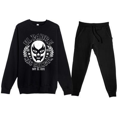 El Padre Mas Chingon Por Vida Soy El Jefe Luchador Mask Wrestler Premium Crewneck Sweatsuit Set