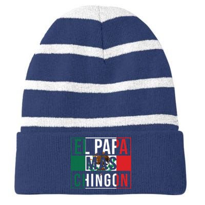 El Papa Mas Chingon Funny Best Mexican Dad Gift Striped Beanie with Solid Band