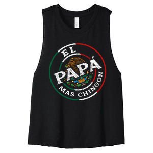 El Papa Mas Chingon Funny Mexican Dad Spanish Women's Racerback Cropped Tank