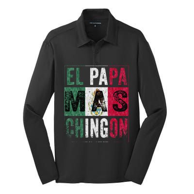 El Papa Mas Chingon Funny Best Mexican Dad Silk Touch Performance Long Sleeve Polo