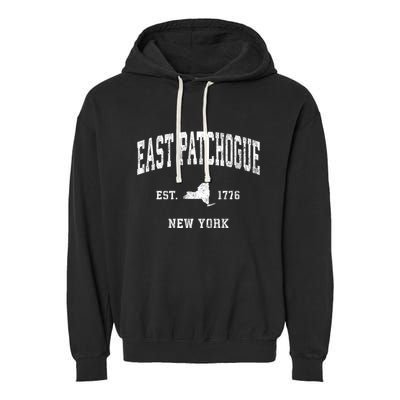East Patchogue New York Ny Vintage Athletic Sports Garment-Dyed Fleece Hoodie