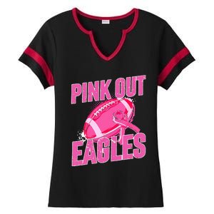 Eagles Pink Out Football Tackle Breast Cancer Ladies Halftime Notch Neck Tee