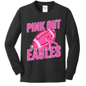 Eagles Pink Out Football Tackle Breast Cancer Kids Long Sleeve Shirt