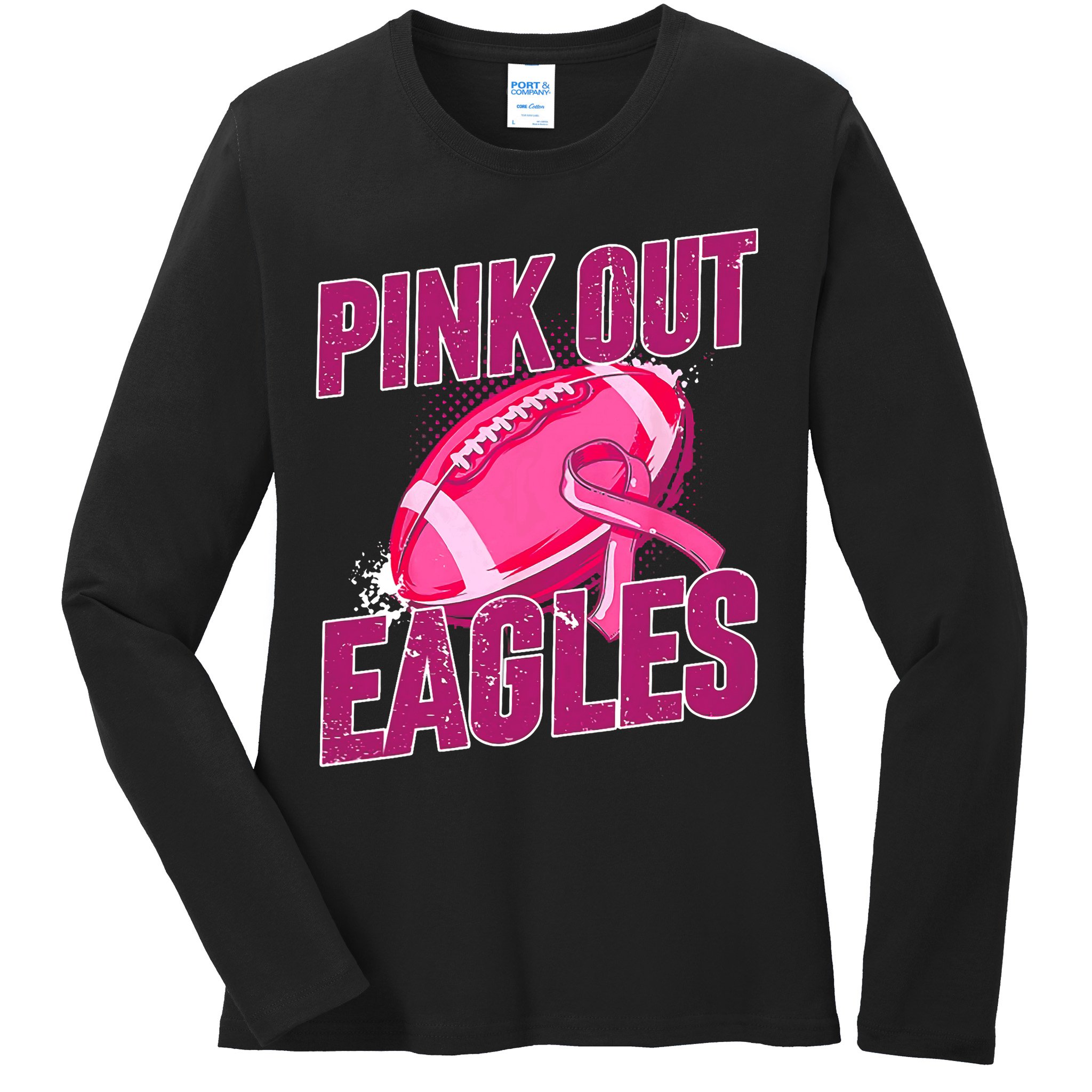 Eagles Pink Out Football Tackle Breast Cancer Ladies Long Sleeve Shirt