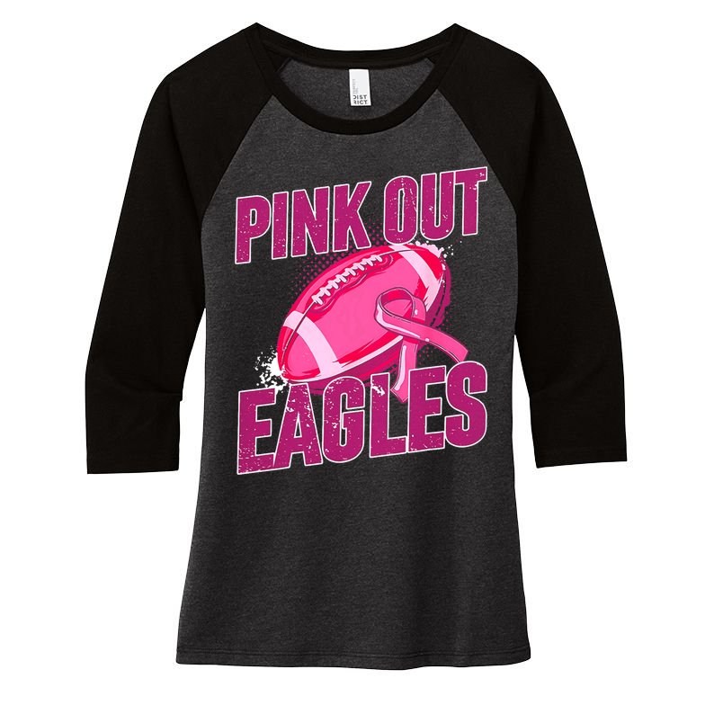 Eagles Pink Out Football Tackle Breast Cancer Women's Tri-Blend 3/4-Sleeve Raglan Shirt