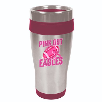 Eagles Pink Out Football Tackle Breast Cancer 16oz Travel Tumbler
