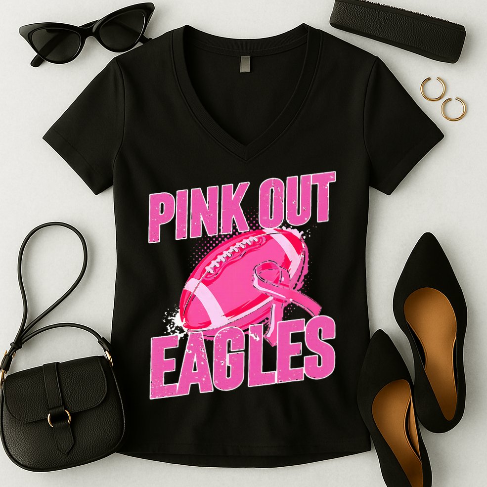 Eagles P.I.N.K Out Football Tackle Breast Cancer Women's V-Neck T-Shirt