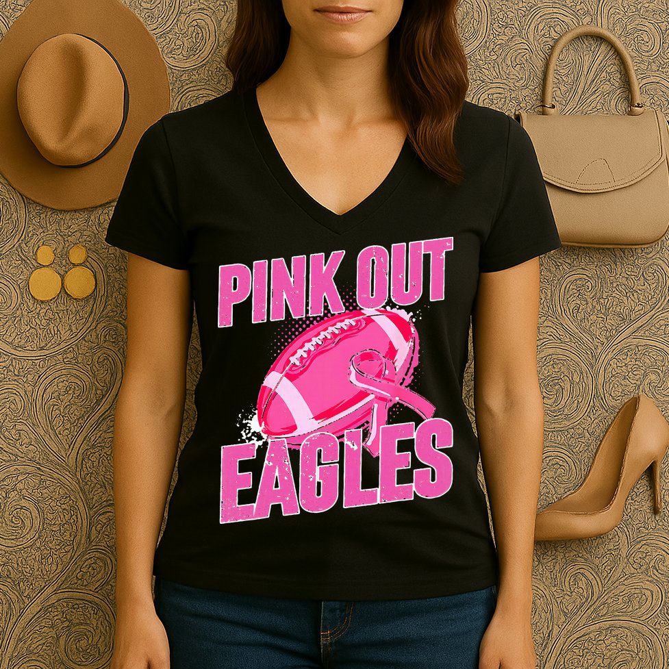 Eagles P.I.N.K Out Football Tackle Breast Cancer Women's V-Neck T-Shirt