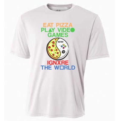 Eat Pizza. Play Video Games. Ignore The World Gaming Funny Gift Cooling Performance Crew T-Shirt