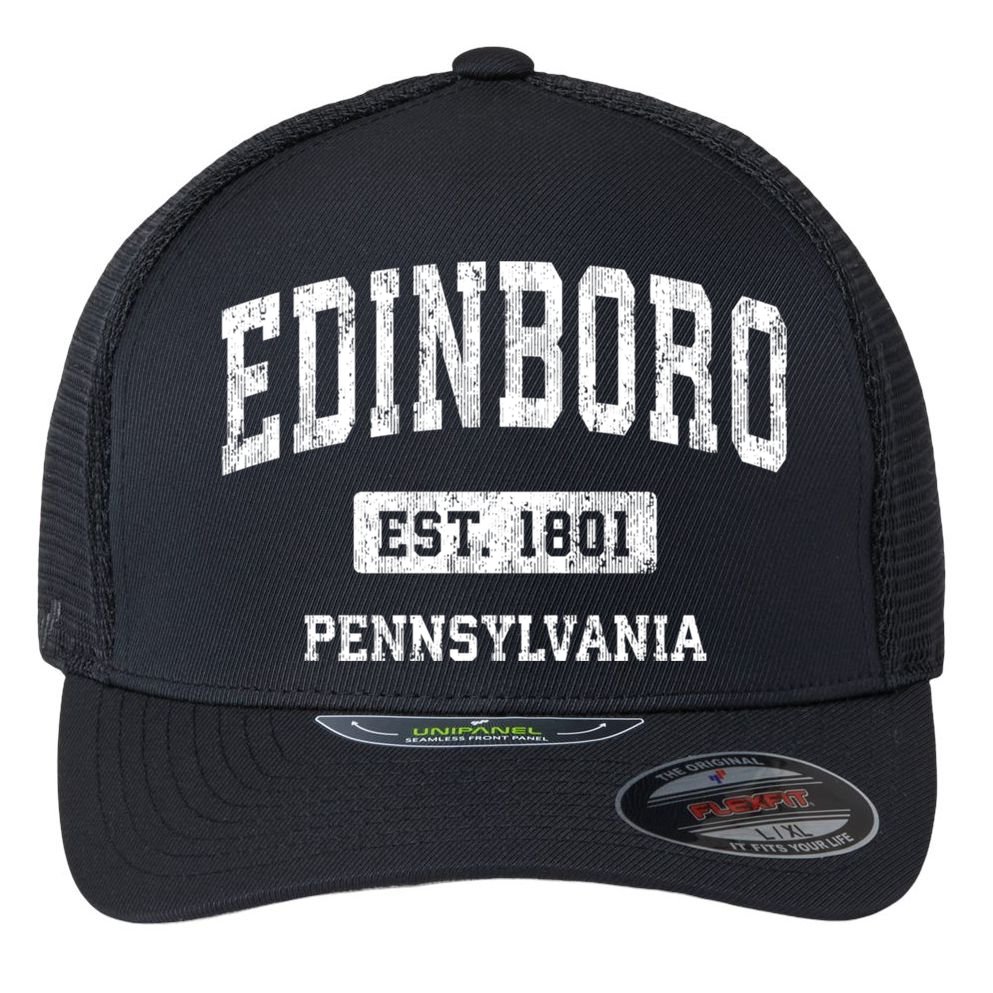 Edinboro Pennsylvania Pa Vintage Athletic Sports Flexfit Unipanel Trucker Cap