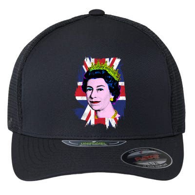 Elizabeth Portrait Pop Art Union Jack Flag Queen Of England Meaningful Gift Flexfit Unipanel Trucker Cap