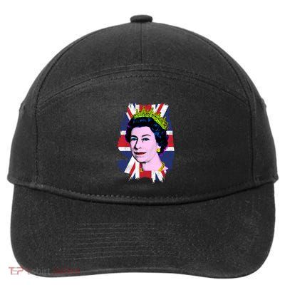 Elizabeth Portrait Pop Art Union Jack Flag Queen Of England Meaningful Gift 7-Panel Snapback Hat