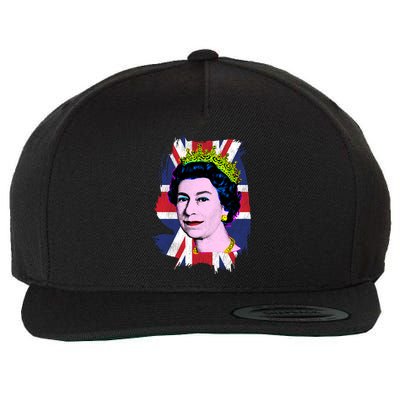 Elizabeth Portrait Pop Art Union Jack Flag Queen Of England Meaningful Gift Wool Snapback Cap