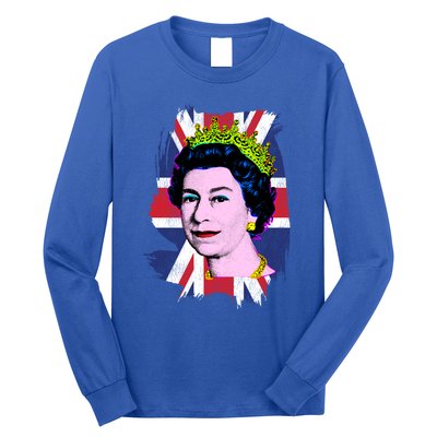 Elizabeth Portrait Pop Art Union Jack Flag Queen Of England Meaningful Gift Long Sleeve Shirt