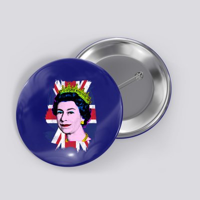 Elizabeth Portrait Pop Art Union Jack Flag Queen Of England Meaningful Gift Button