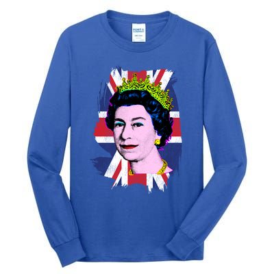 Elizabeth Portrait Pop Art Union Jack Flag Queen Of England Meaningful Gift Tall Long Sleeve T-Shirt