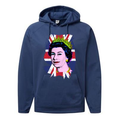 Elizabeth Portrait Pop Art Union Jack Flag Queen Of England Meaningful Gift Performance Fleece Hoodie