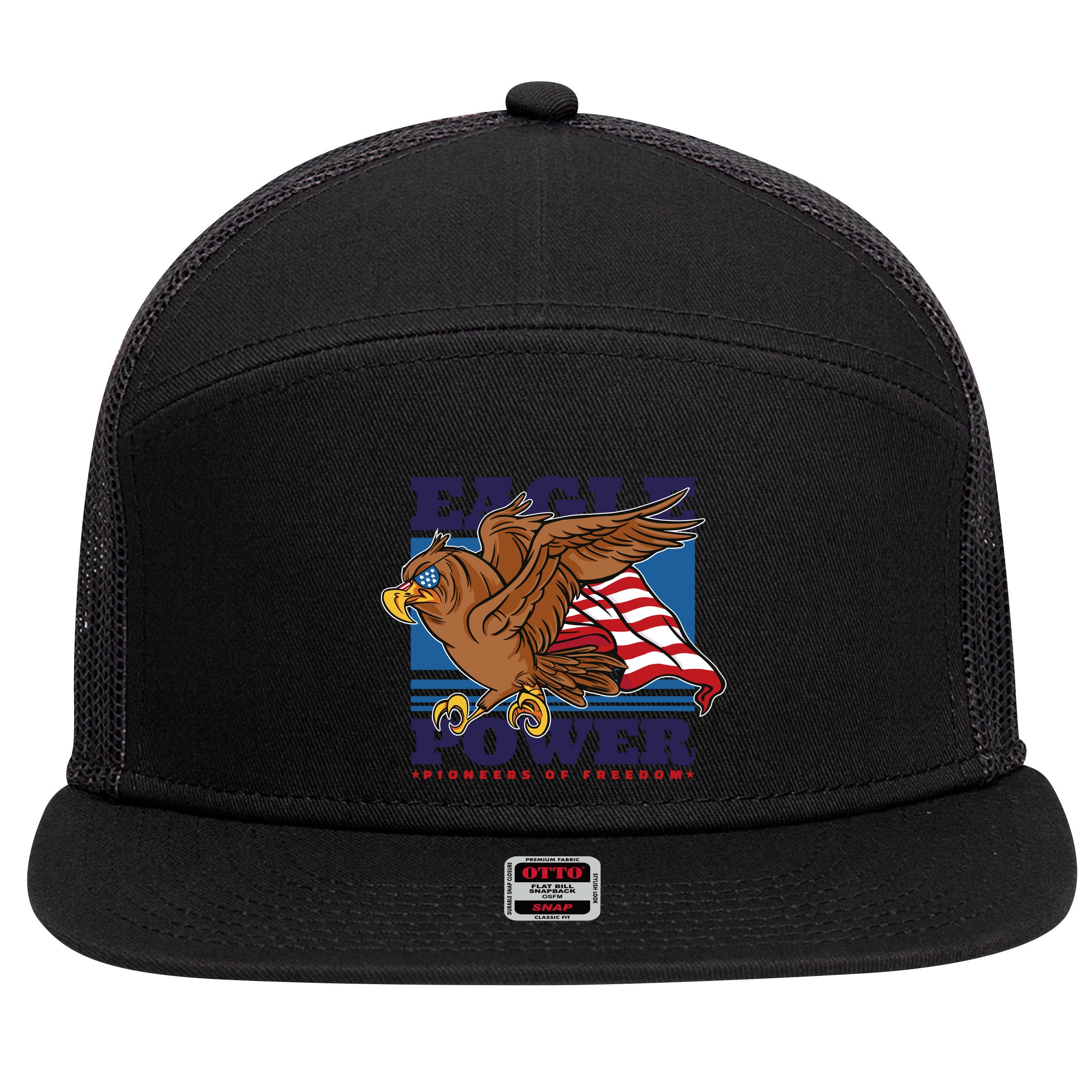 Eagle Power Pioneers Of Freedom American Flag 7 Panel Mesh Trucker Snapback Hat