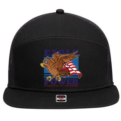 Eagle Power Pioneers Of Freedom American Flag 7 Panel Mesh Trucker Snapback Hat