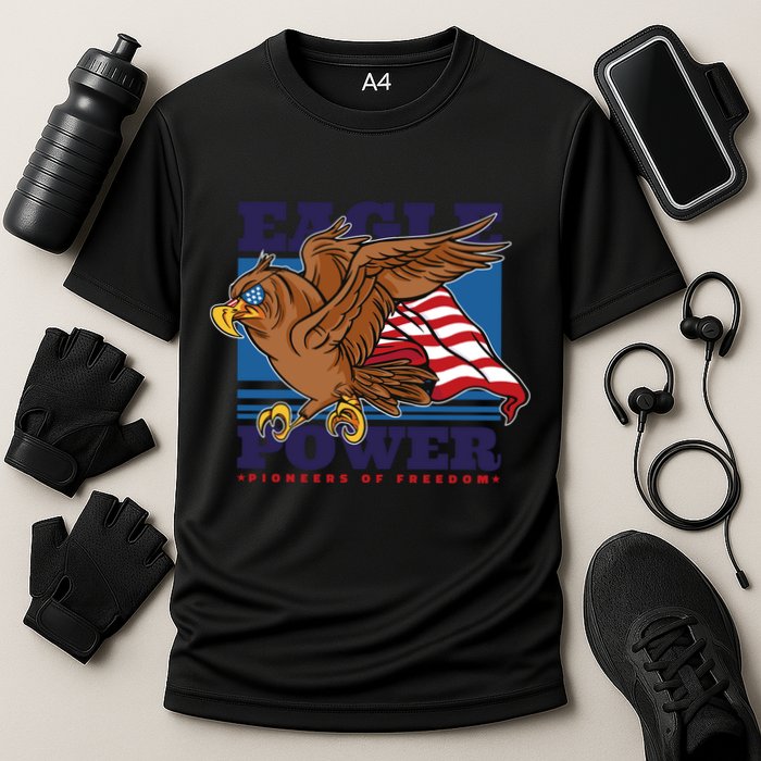 Eagle Power Pioneers Of Freedom American Flag Cooling Performance Crew T-Shirt