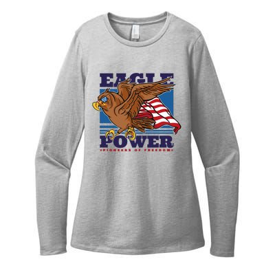 Eagle Power Pioneers Of Freedom American Flag Womens CVC Long Sleeve Shirt