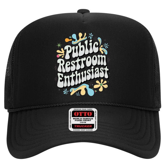 Embarrassing Public Restroom Funny Inappropriate High Crown Mesh Back Trucker Hat