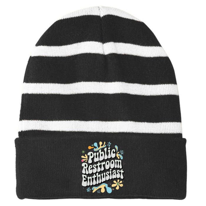 Embarrassing Public Restroom Funny Inappropriate Striped Beanie with Solid Band