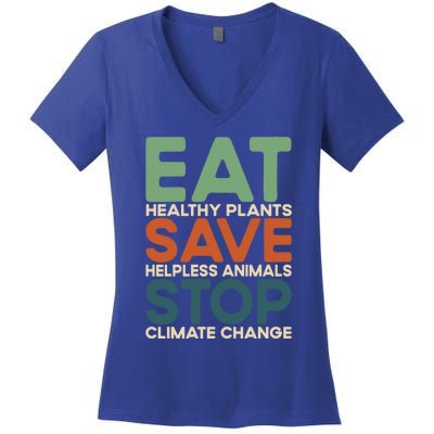 Eat Plants Save Animals Quote Stop Climate Change Gift Women's V-Neck T-Shirt