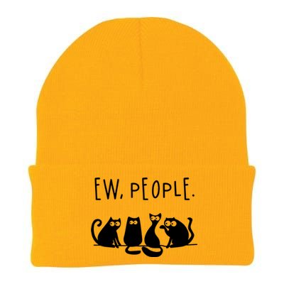 Ew People Speak Black Cat Animals Mood Funnny Sad Cat Friend Knit Cap Winter Beanie