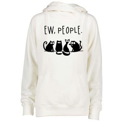 Ew People Speak Black Cat Animals Mood Funnny Sad Cat Friend Womens Funnel Neck Pullover Hood