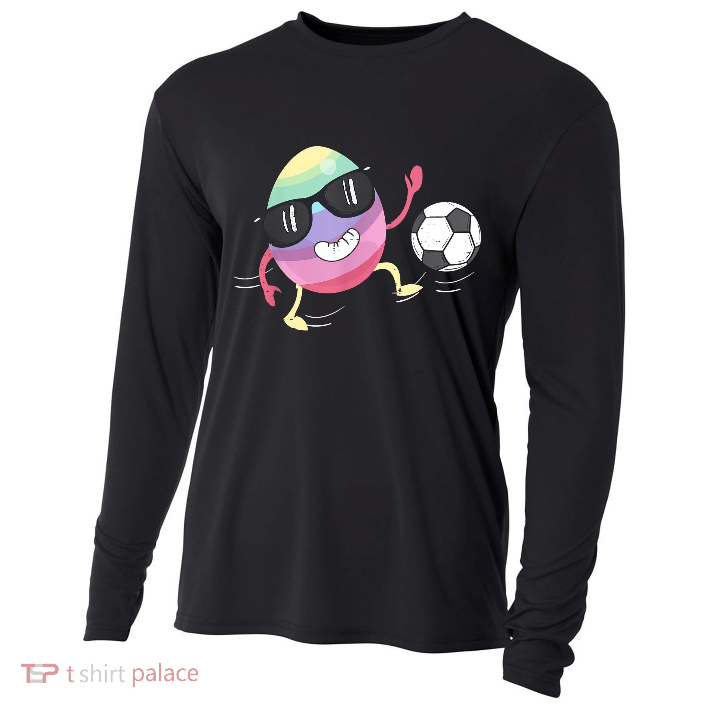 Eggs Playing Soccer Easter Day Men Vintage Cooling Performance Long Sleeve Crew