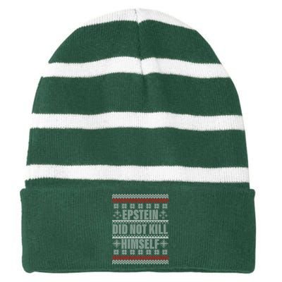 Epstein Did Not Kill Himself Ugly Christmas Sweater Striped Beanie with Solid Band