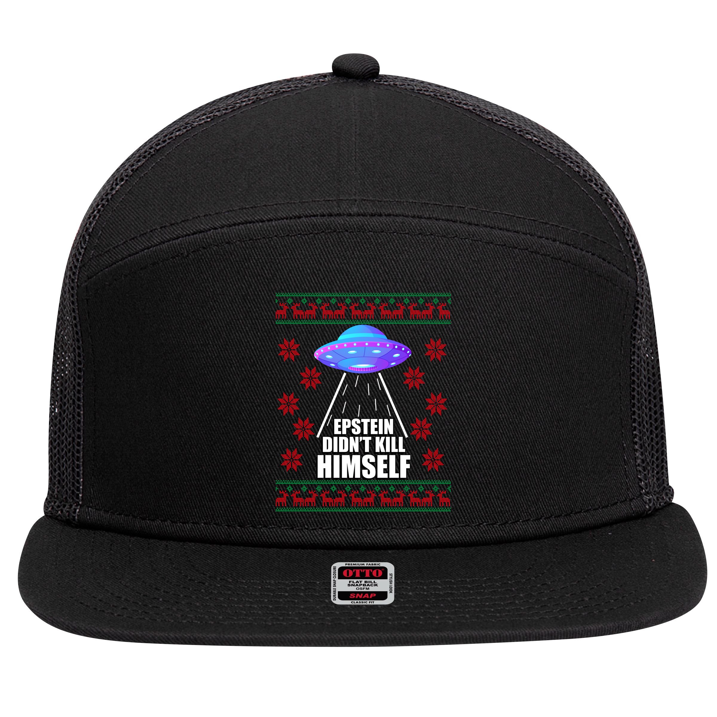 Epstein Didn't Kill Himself UFO Ugly Christmas 7 Panel Mesh Trucker Snapback Hat