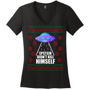 Epstein Didn't Kill Himself UFO Ugly Christmas Women's V-Neck T-Shirt