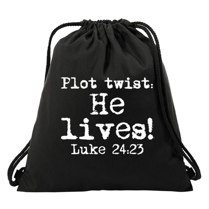 Easter Plot Twist He Lives Luke 24 Religious Drawstring Bag