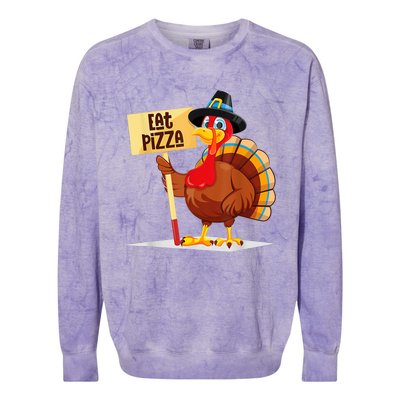 Eat Pizza Turkey Happy Thanksgiving Funny Colorblast Crewneck Sweatshirt