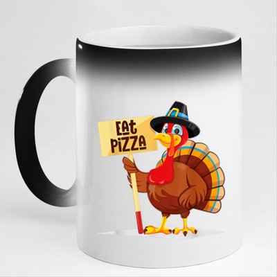 Eat Pizza Turkey Happy Thanksgiving Funny 11oz Black Color Changing Mug