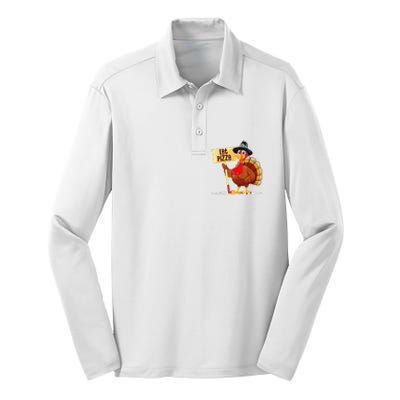 Eat Pizza Turkey Happy Thanksgiving Funny Silk Touch Performance Long Sleeve Polo