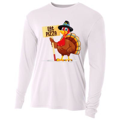 Eat Pizza Turkey Happy Thanksgiving Funny Cooling Performance Long Sleeve Crew