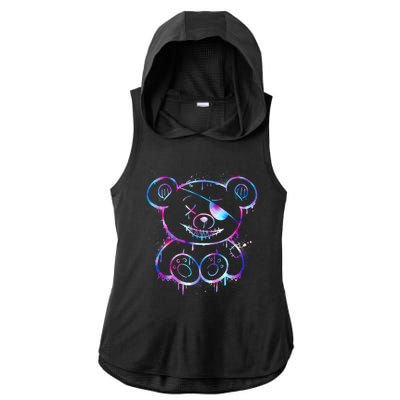 Emo Punk Teddy Bear Graffiti Ladies PosiCharge Tri-Blend Wicking Draft Hoodie Tank