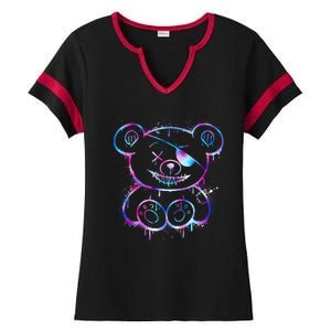 Emo Punk Teddy Bear Graffiti Ladies Halftime Notch Neck Tee