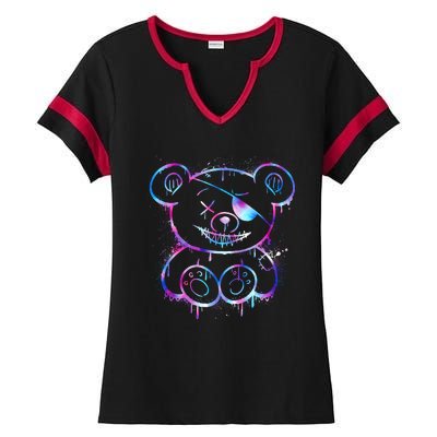 Emo Punk Teddy Bear Graffiti Ladies Halftime Notch Neck Tee