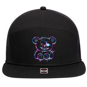 Emo Punk Teddy Bear Graffiti 7 Panel Mesh Trucker Snapback Hat