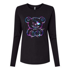 Emo Punk Teddy Bear Graffiti Womens Cotton Relaxed Long Sleeve T-Shirt