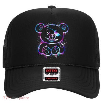 Emo Punk Teddy Bear Graffiti High Crown Mesh Back Trucker Hat