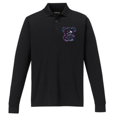 Emo Punk Teddy Bear Graffiti Performance Long Sleeve Polo