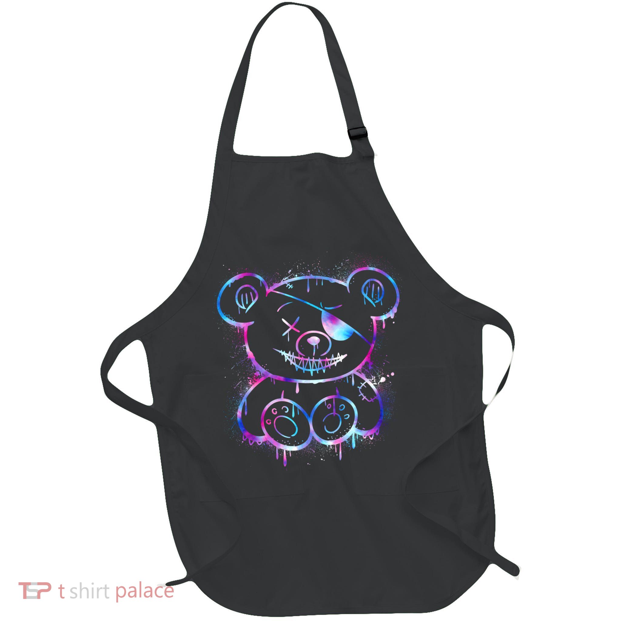Emo Punk Teddy Bear Graffiti Full-Length Apron With Pockets
