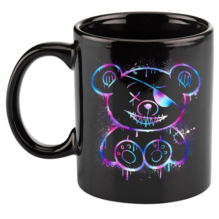 Emo Punk Teddy Bear Graffiti 11oz C Handle Ceramic Mug